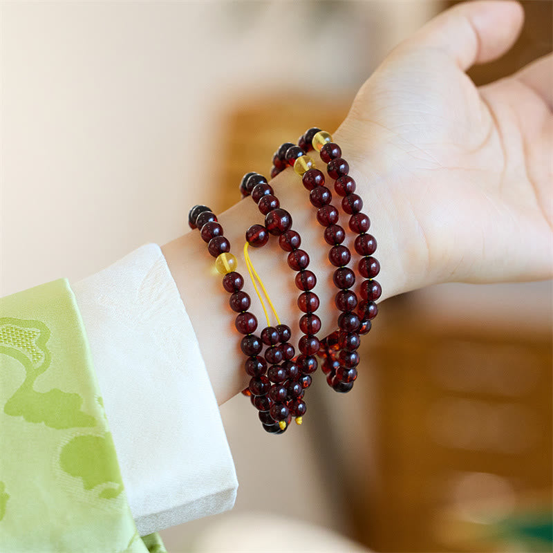 Fortune Jewel Natural 108 Mala Beads Amber Clear Anxiety Bracelet