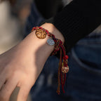 Fortune Jewel Tibetan Handmade Colorful Thread 925 Sterling Silver Koi Fish Protection Strength String Bracelet