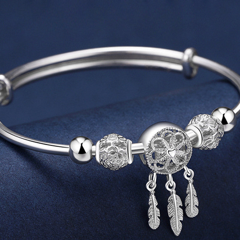 Fortune Jewel Tibetan White Copper Blessing Dream Catcher Charm Bracelet