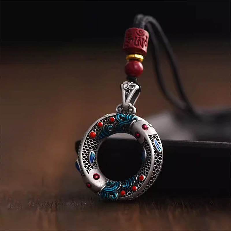 Fortune Jewel Koi Fish Peace Buckle Copper Wealth Luck Necklace Pendant