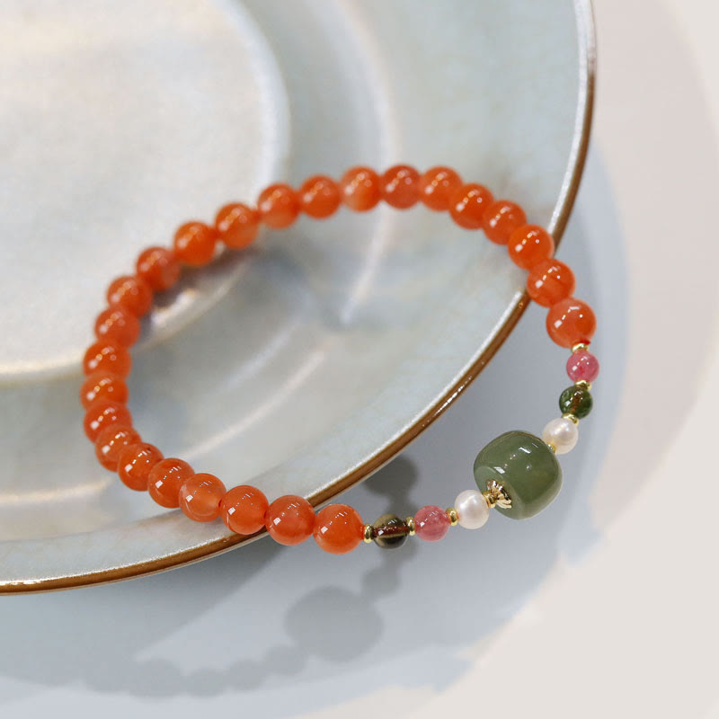Fortune Jewel Natural Red Agate Hetian Jade Bead Confidence Calm Bracelet