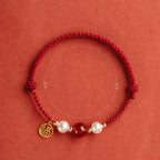 Fortune Jewel 925 Sterling Silver Good Fortune Fu Character Agate Pearl Red String Braid Bracelet
