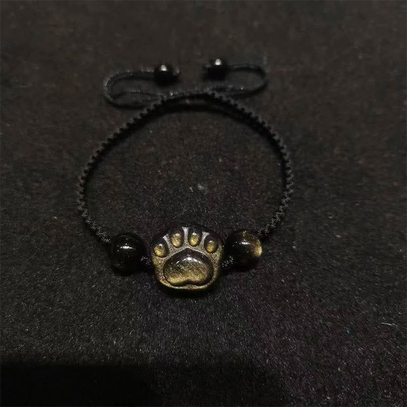 Fortune Jewel Natural Silver Sheen Obsidian Gold Sheen Obsidian Cat Claw Soothing Braided Bracelet