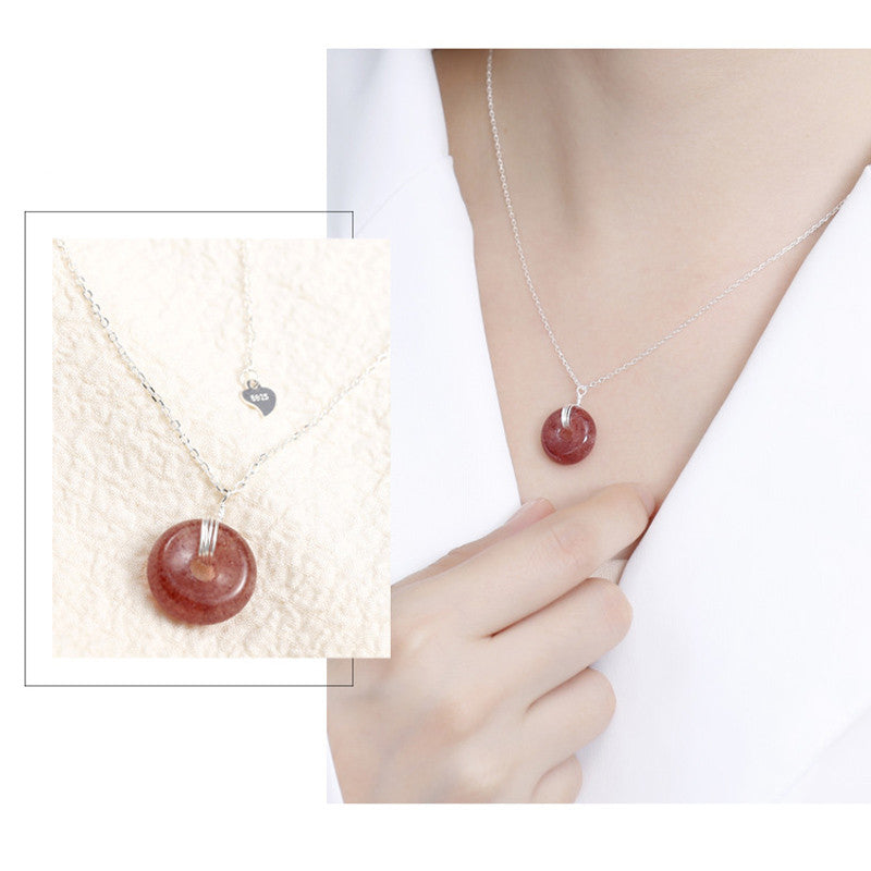 Fortune Jewel 925 Sterling Silver Strawberry Quartz Healing Positive Necklace