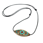 Fortune Jewel Tibet Turquoise Bead Marquise Pattern Protection Strength Necklace Pendant