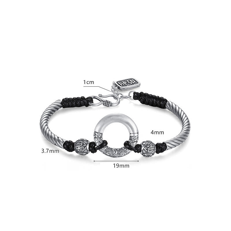 Fortune Jewel 999 Sterling Silver Fu Character Peace Buckle Copper Coin Auspicious Clouds Fortune Bracelet