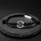 Fortune Jewel 925 Sterling Silver Black Onyx Peace Buckle Protection Bracelet