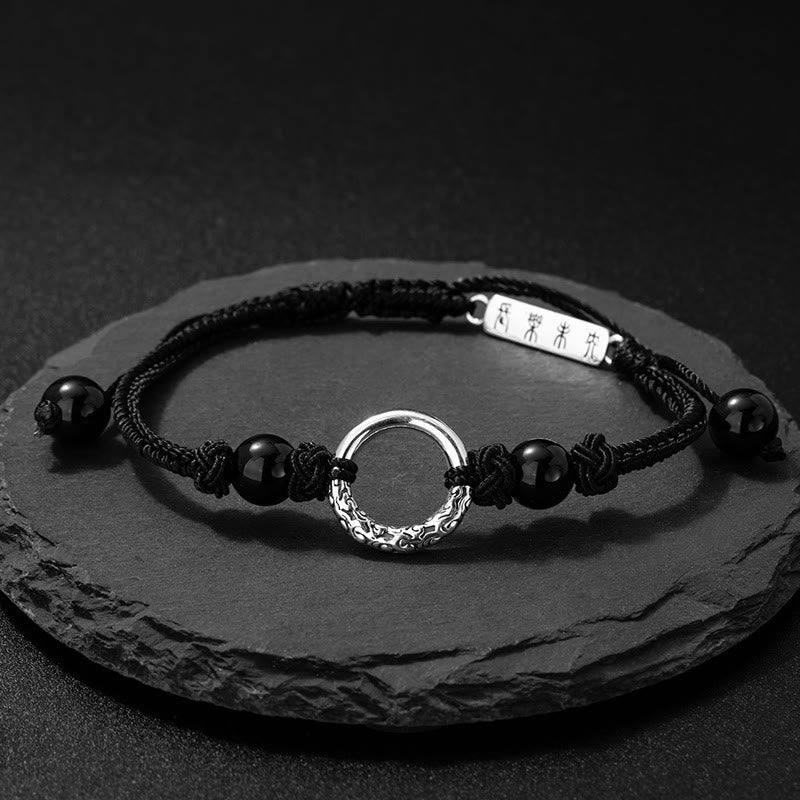 Fortune Jewel 925 Sterling Silver Black Onyx Peace Buckle Protection Bracelet