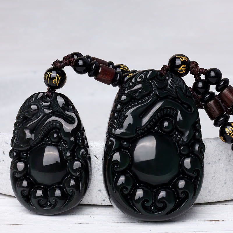Fortune Jewel Tibetan Positive Rainbow Obsidian PiXiu Necklace