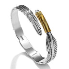 Fortune Jewel Feather Pattern Engraved Luck Cuff Bracelet Bangle