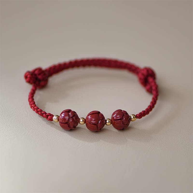 Fortune Jewel Cinnabar Jade Lotus Calm Red String Weave Bracelet