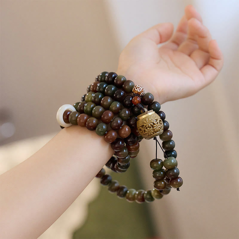 Fortune Jewel 108 Mala Beads Dunhuang Color Bodhi Seed Dzi Bead Keep Away Evil Spirits Bracelet