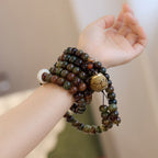 Fortune Jewel 108 Mala Beads Dunhuang Color Bodhi Seed Dzi Bead Keep Away Evil Spirits Bracelet