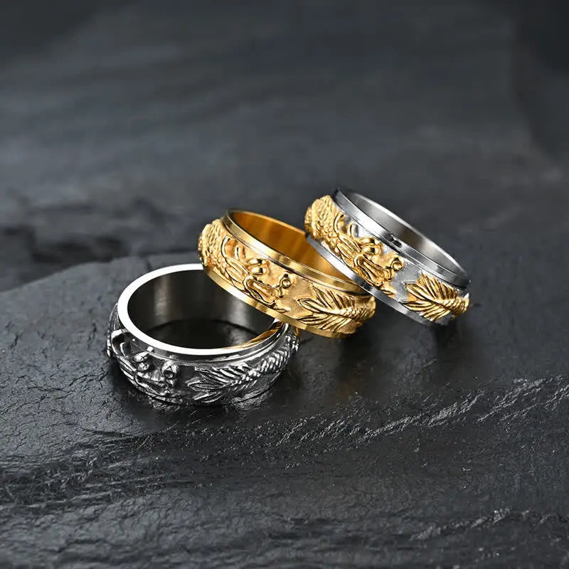 Fortune Jewel Dragon Titanium Steel Stimulation Rotatable Ring Fortune Jewel