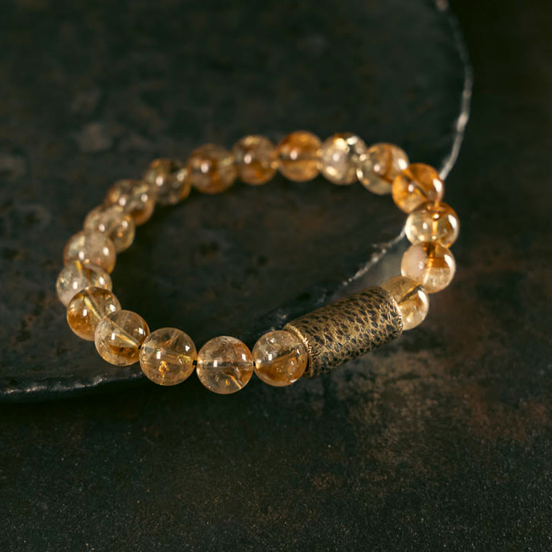 Fortune Jewel Natural Citrine Crystal Brass Bead Protection Bracelet