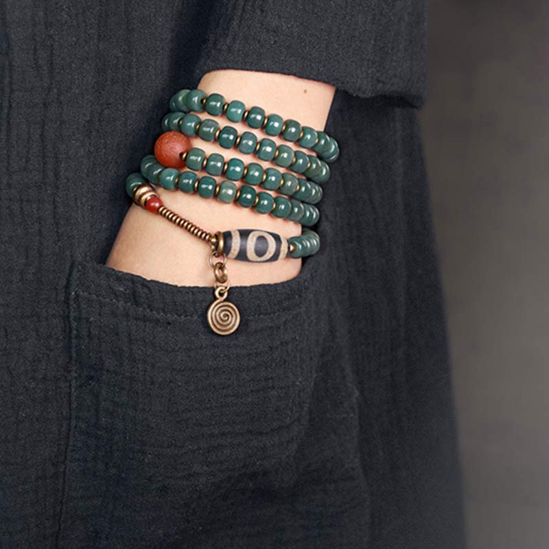 Fortune Jewel 108 Mala Beads Bodhi Seed Dzi Bead Wisdom Bracelet