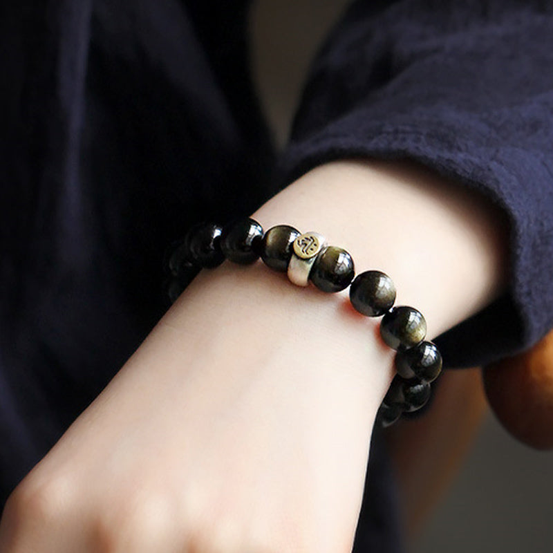 Fortune Jewel Chinese Zodiac Natal Buddha Obsidian Purification Bracelet