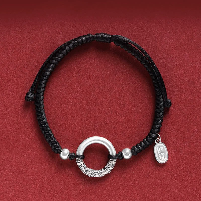 Fortune Jewel 925 Sterling Silver Black Onyx Peace Buckle Fu Character Charm Bracelet