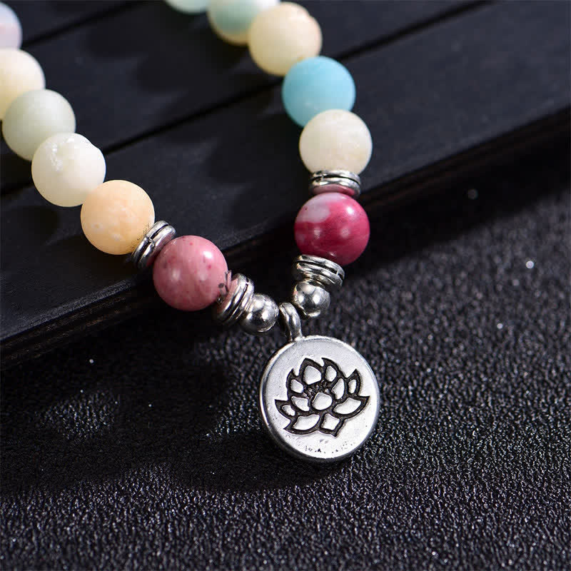 Fortune Jewel Lazurite Picasso Jasper Amazonite Rhodonite Apatite Positive Lotus Prayer Bead Bracelet
