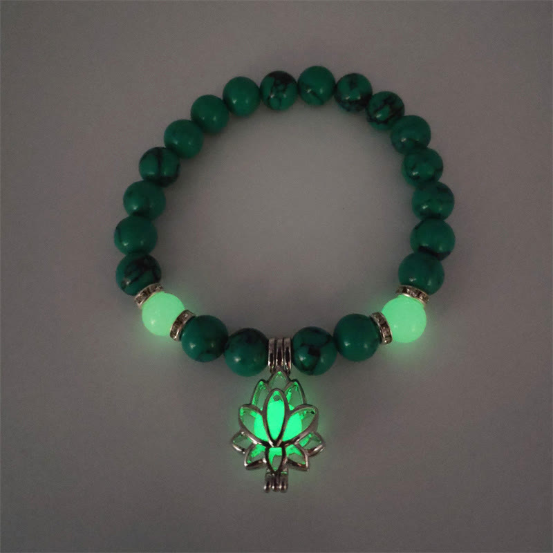 Fortune Jewel Tibetan Turquoise Glowstone Luminous Bead Lotus Protection Bracelet