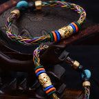Fortune Jewel Tibetan Handmade Eight Thread Knot Copper Coin Luck Weave String Bracelet