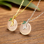 Fortune Jewel 925 Sterling Silver Natural Chalcedony Bamboo Leaf Peace Buckle Positive Necklace Pendant