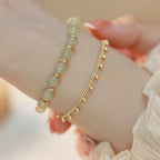 Fortune Jewel 14K Gold Plated 2 Layers Hetian Jade Bead Luck Prosperity Bracelet