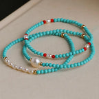 Fortune Jewel Turquoise Red Agate Pearl Small Beaded Protection Bracelet