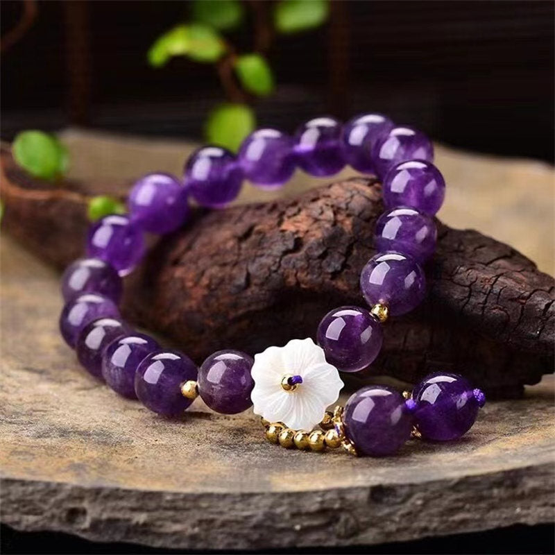 Fortune Jewel Natural Amethyst Crystal Flower Spiritual Healing Bracelet