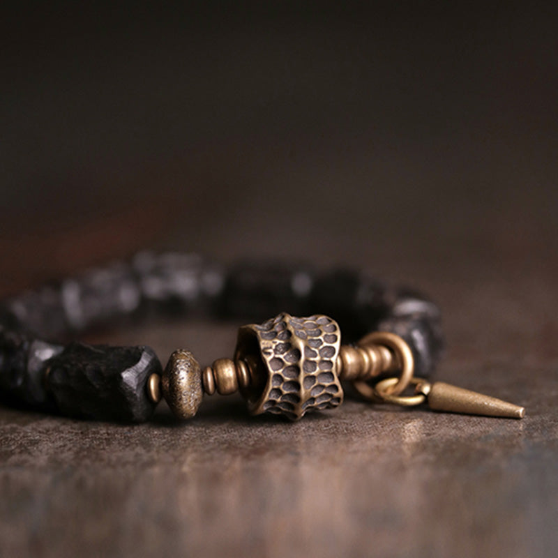 Fortune Jewel Ebony Wood Copper Balance Protection Couple Bracelet