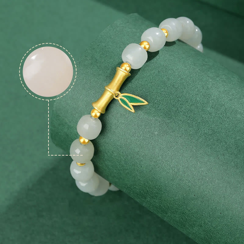 Fortune Jewel 925 Sterling Silver Hetian White Jade Bamboo Luck Bracelet