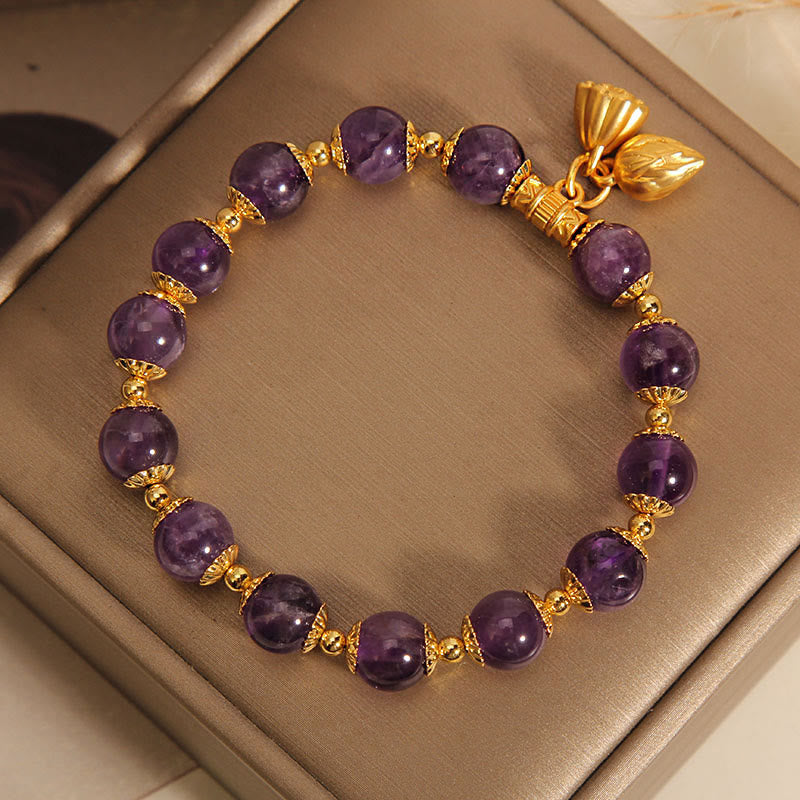 Fortune Jewel Natural Amethyst Lotus Healing Spiritual Bracelet