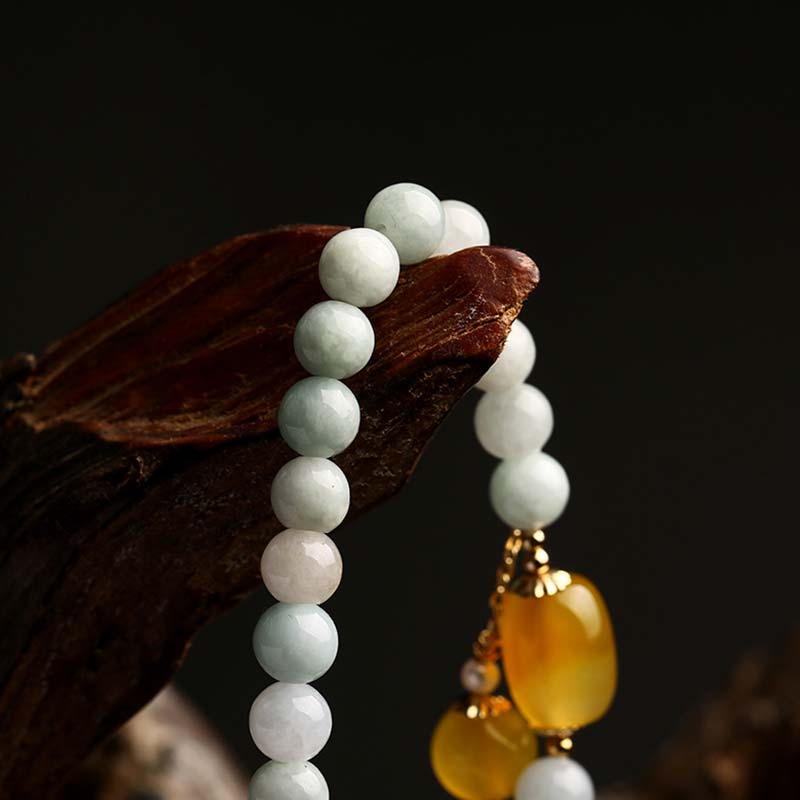 Fortune Jewel Natural White Jade Agate Protection Bracelet
