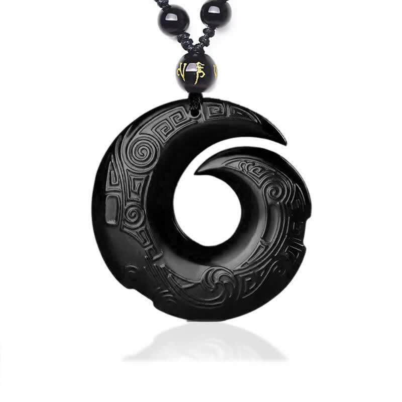 Fortune Jewel Natural Black Obsidian Ice Obsidian Strength Necklace Pendant