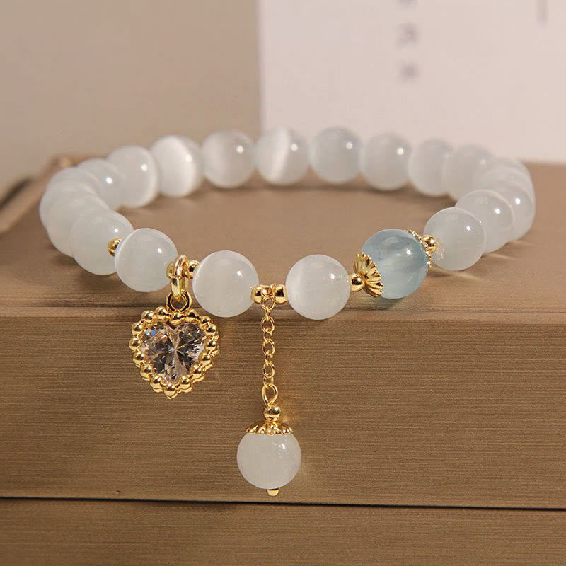 Fortune Jewel Cat's Eye Crystal Heart Zircon Charm Peace Love Bracelet