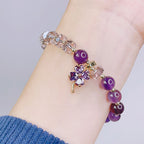 Fortune Jewel Amethyst Crystal Four Leaf Clover Healing Charm Bracelet
