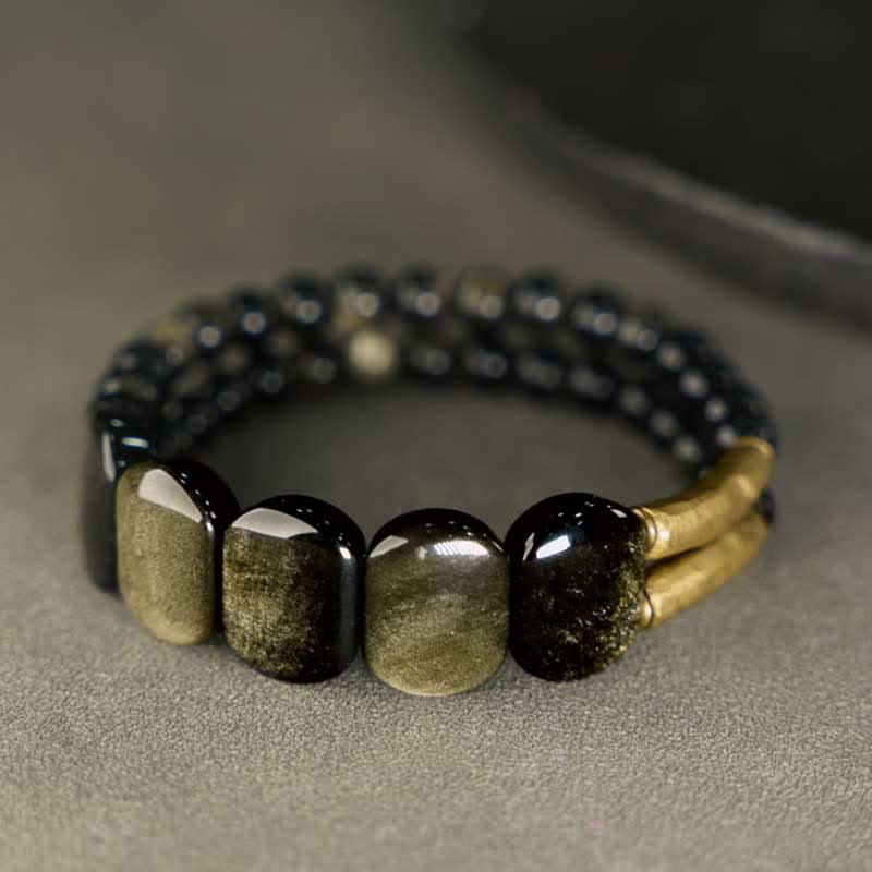 Fortune Jewel Black Obsidian Gold Sheen Obsidian Strengthen Bracelet