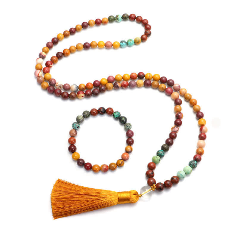 Fortune Jewel 108 Mala Beads Mookaite Emotional Growth Bracelet Tassel Necklace Pendant