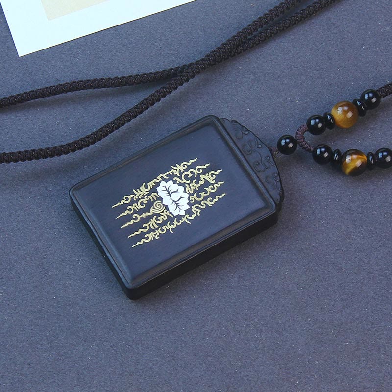 Fortune Jewel 999 Sterling Silver Ebony Wood Lotus Inlaid Calm Necklace Pendant Fortune Jewel