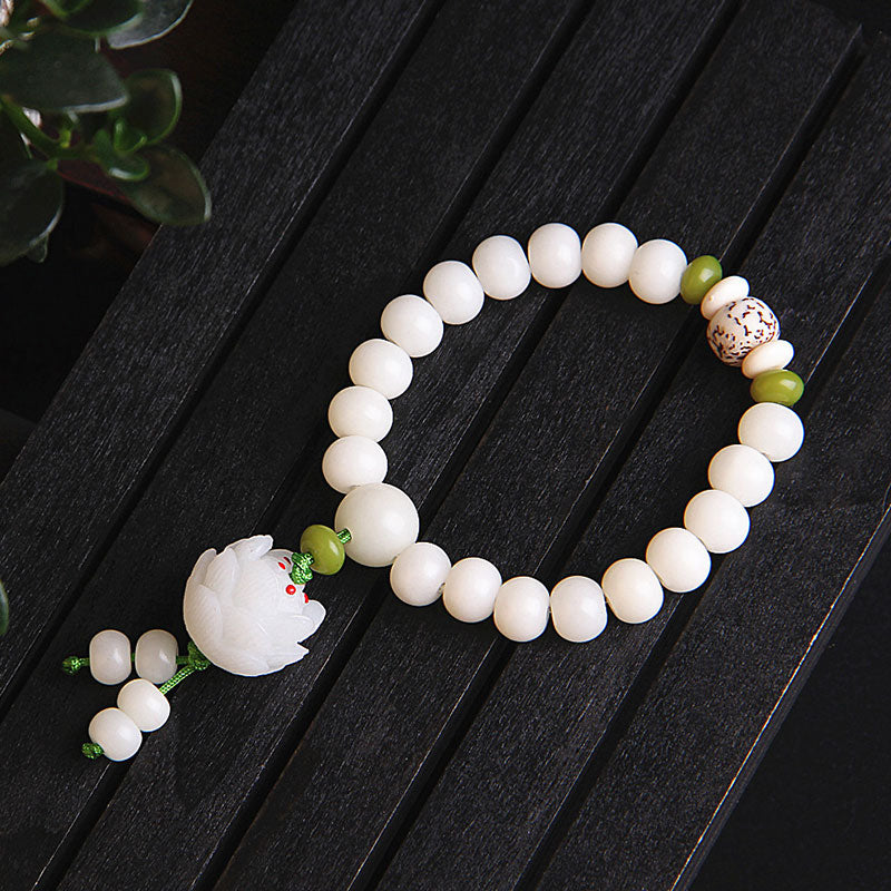 Fortune Jewel Lotus Natural White Bodhi Seed Luck Bracelet