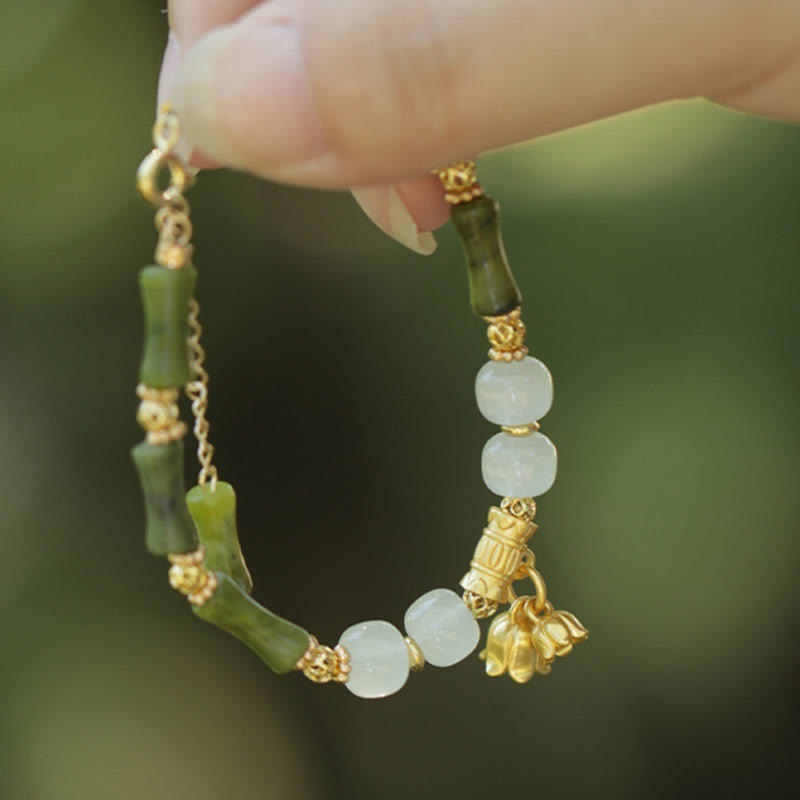 Fortune Jewel Green Bamboo Jade Lily of the Valley Wealth Bracelet