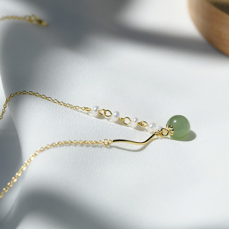 Fortune JewelNatural Hetian Jade Pearl Luck Bead Necklace Pendant