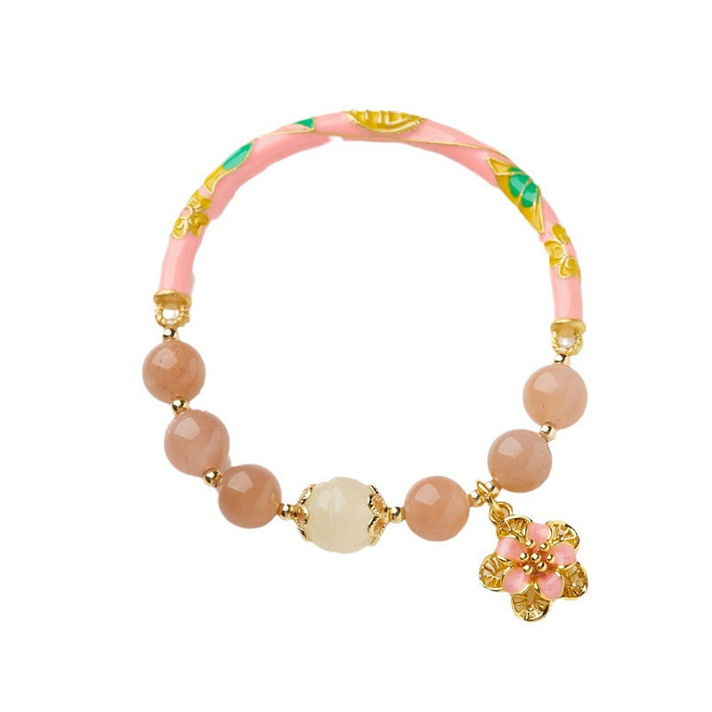 Fortune Jewel Natural Sun Stone Golden Silk Jade Flower Charm Wealth Bracelet Bangle