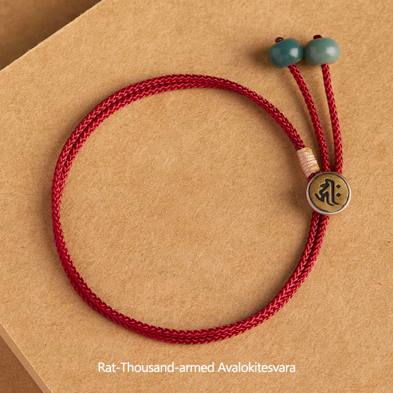 Fortune Jewel 925 Sterling Silver Handmade Chinese Zodiac Natal Buddha Cyan Bodhi Seed Protection Braided Red String Bracelet