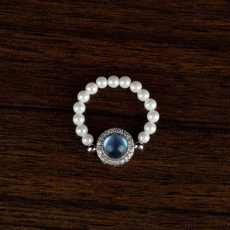 Fortune Jewel 925 Sterling Silver Pearl Blue Chalcedony Healing Chain Bracelet Ring