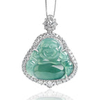 Fortune Jewel Laughing Buddha Natural Jade Luck Abundance Titanium Steel Chain Necklace Pendant Fortune Jewel