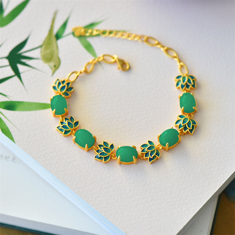 Fortune Jewel White Jade Cyan Jade Lotus Protection Bracelet Fortune Jewel