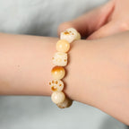 Fortune Jewel Natural Bodhi Seed Sandalwood Lucky Cute Cat Head Paw Claw Peace Bracelet