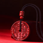 Fortune Jewel Natural Cinnabar Mountain Ghosts Spend Money Bagua Blessing Necklace Pendant Key Chain