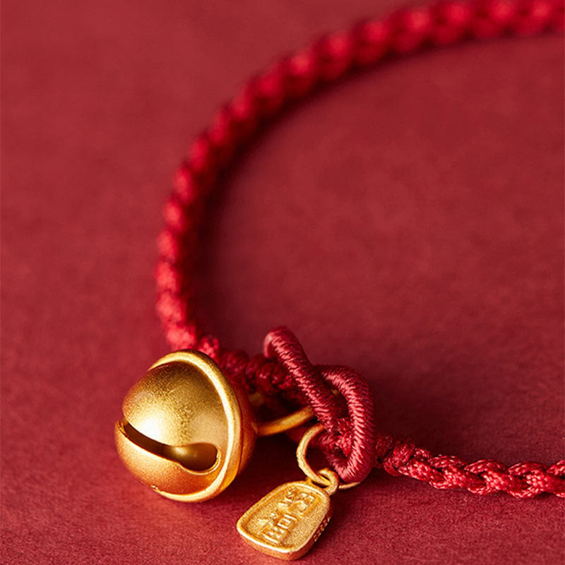 Fortune Jewel Handmade Fu Character Charm Luck Happiness Bell Red Rope Bracelet